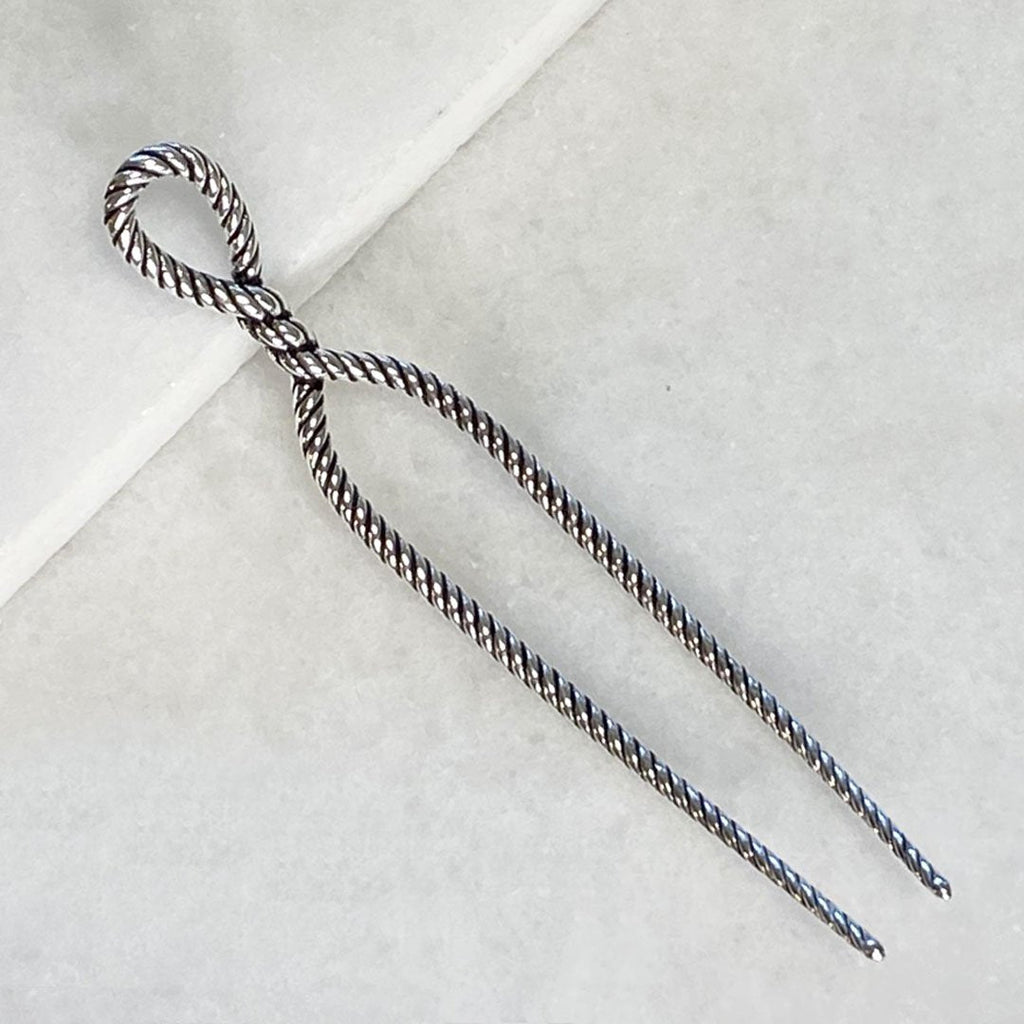 Lariat - Rope Twist Large Hair Pick in Silver