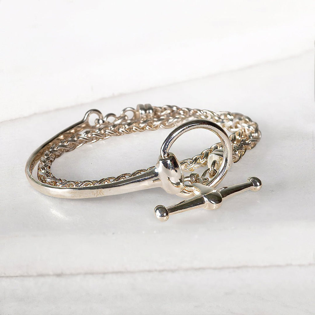 Odeza - Wrap Around Horse Bit Bracelet in Silver & Black