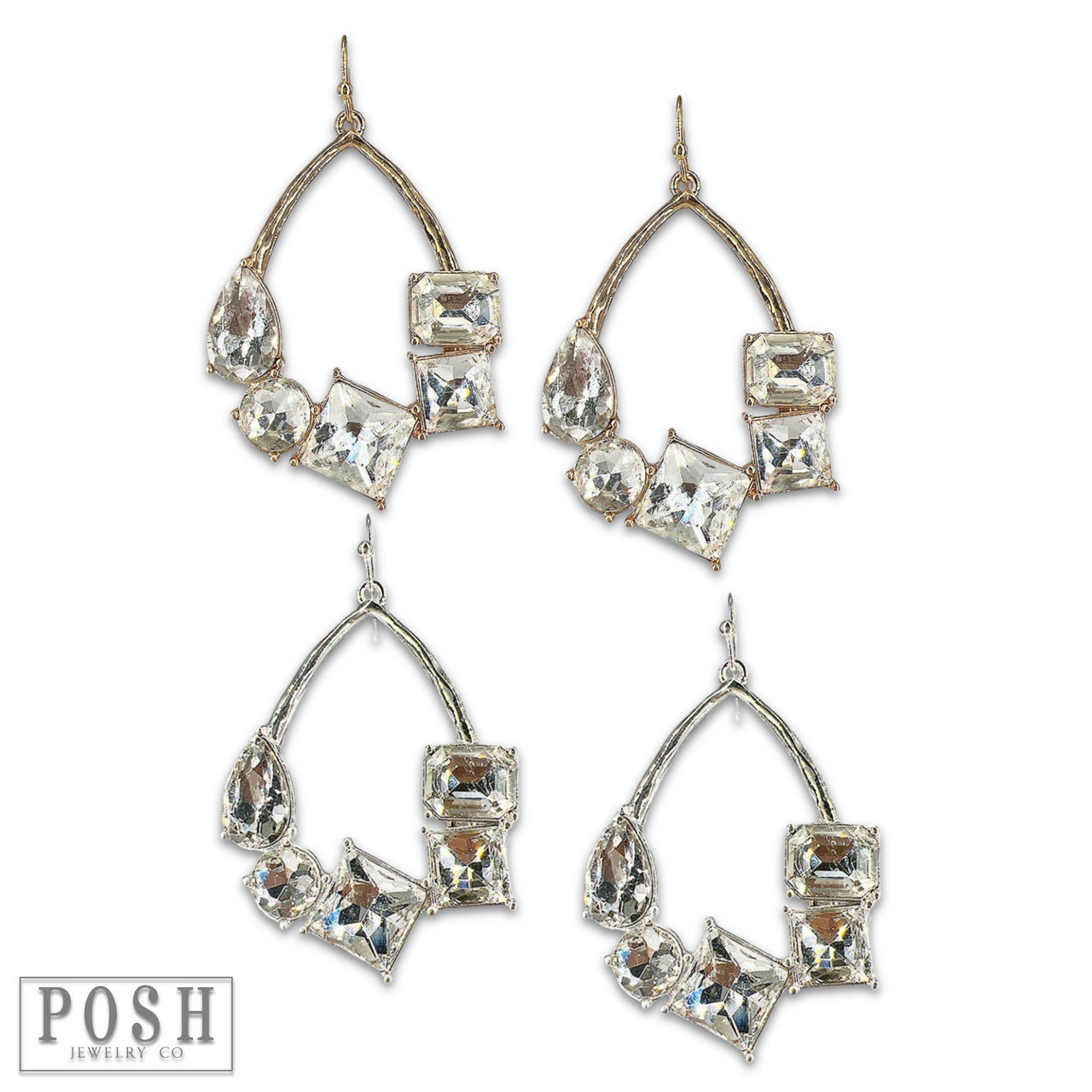 Silver teardrop earring with variety rhinestones - LC