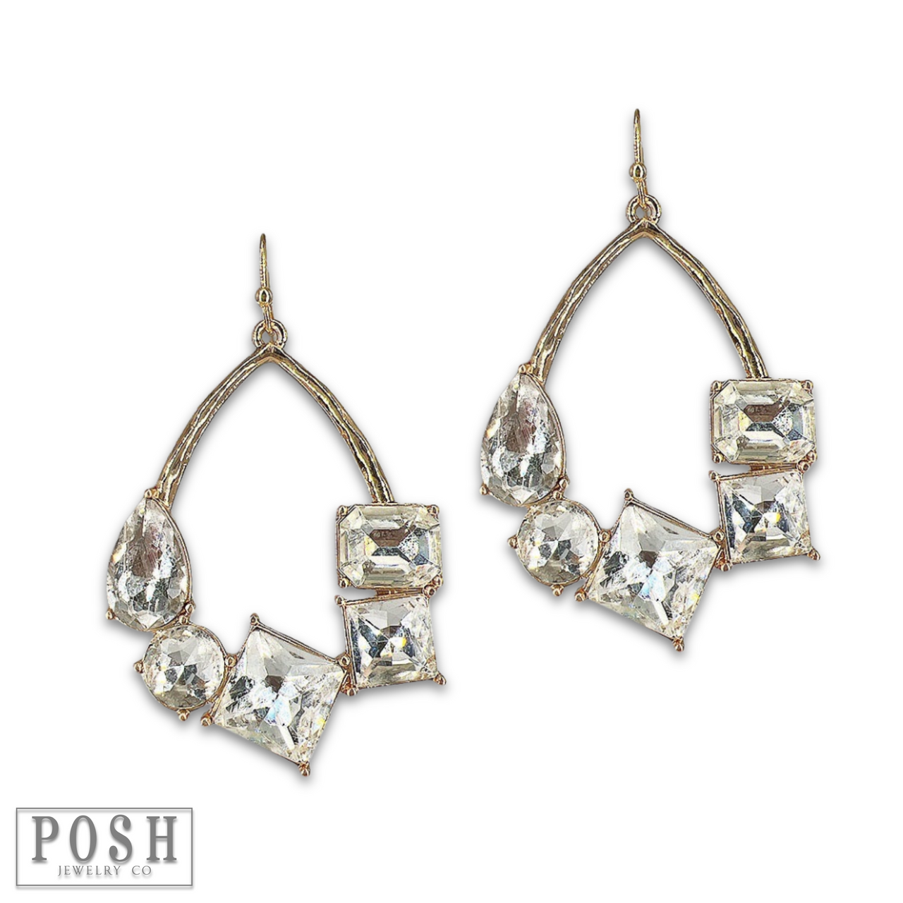 Silver teardrop earring with variety rhinestones - LC