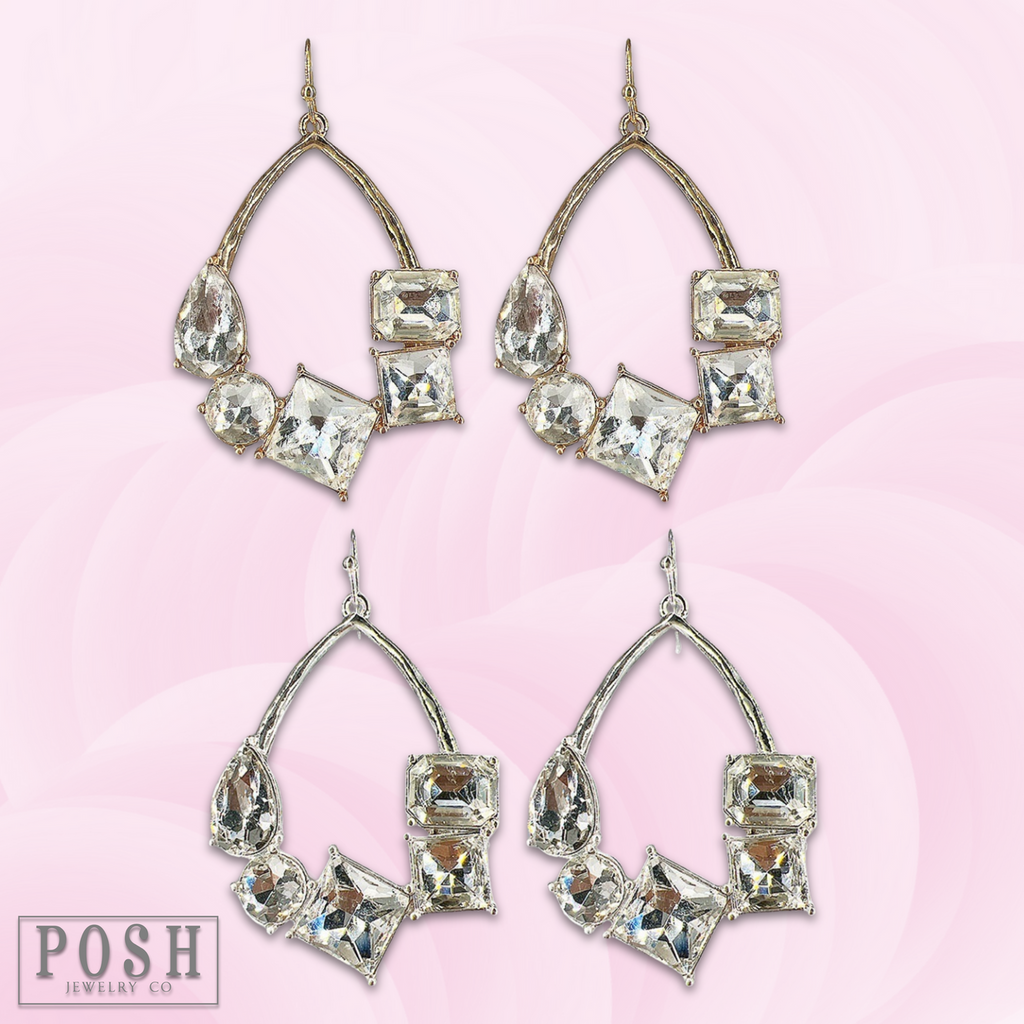 Silver teardrop earring with variety rhinestones - LC
