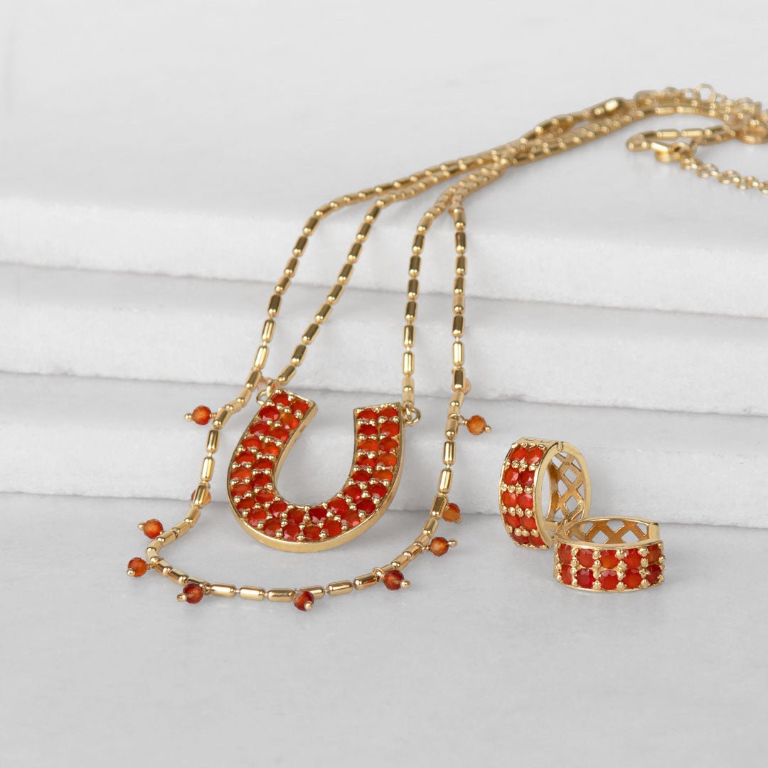 Prism - Carnelian Horseshoe Coin Earring