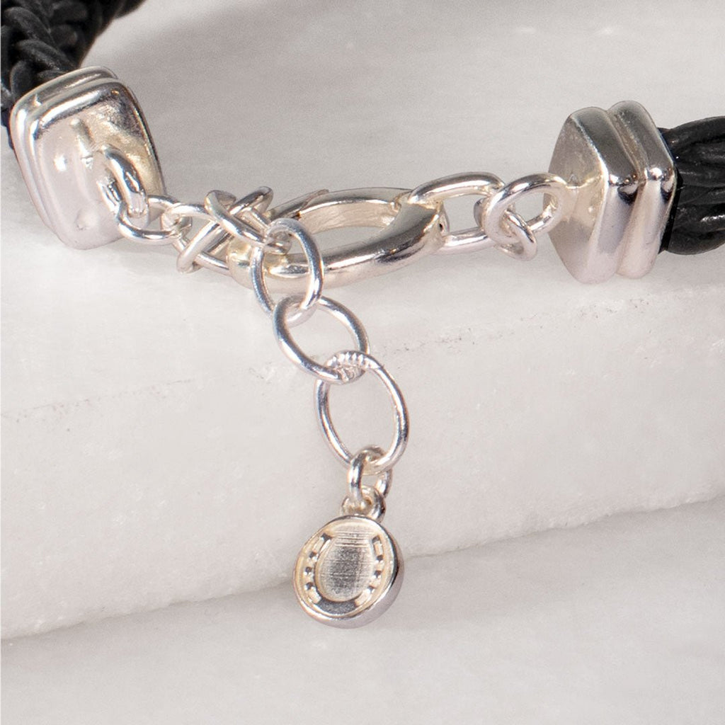 Tally - Braided Leather Horseshoe Coin Bracelet in Black