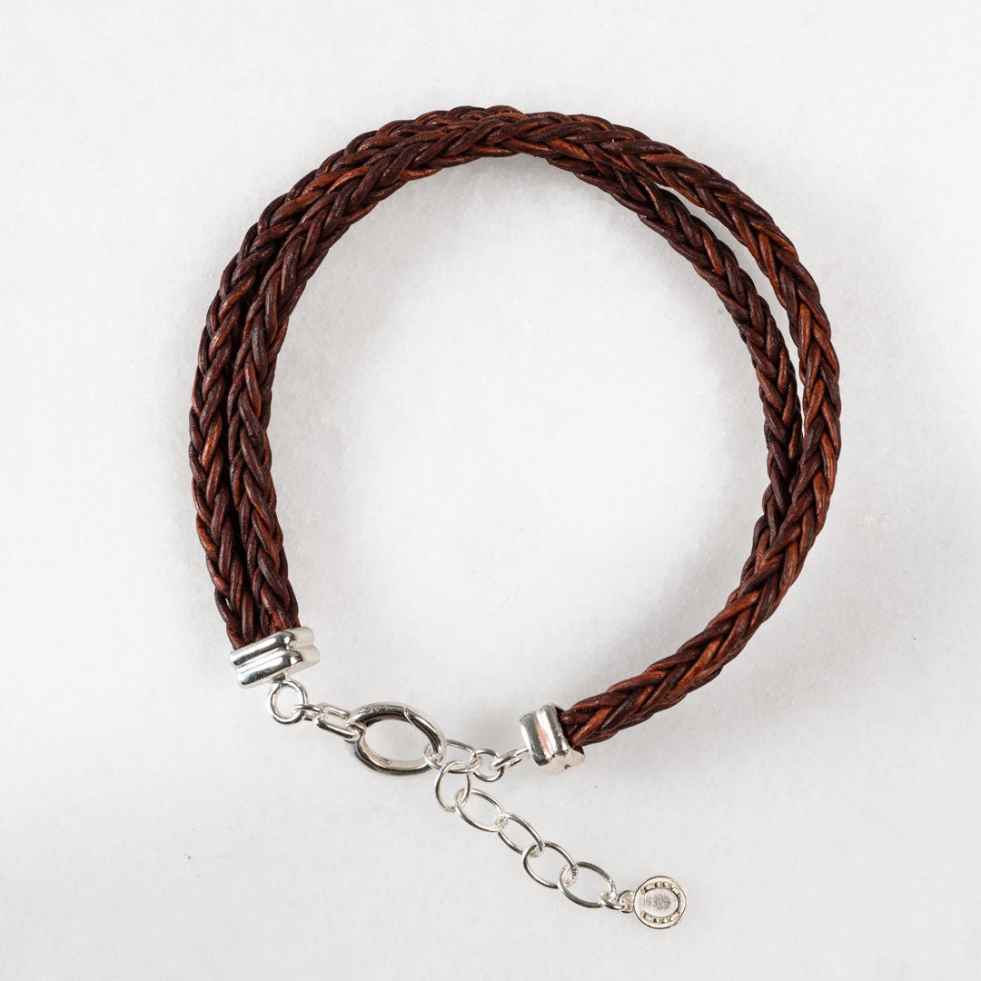 Tally - Braided Leather Horseshoe Coin Bracelet in Brown
