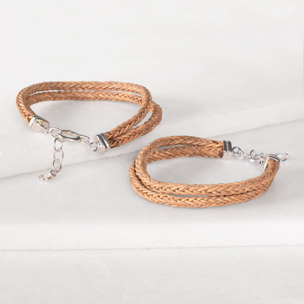Tally - Braided Leather Horseshoe Coin Bracelet in Natural