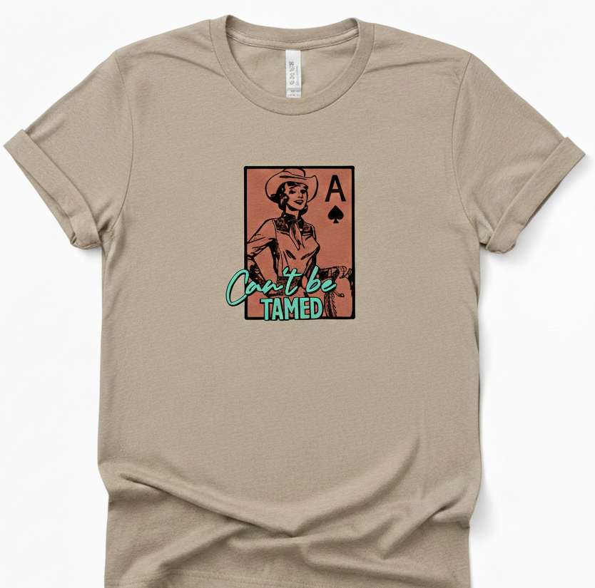 Can’t Be Tamed Cowgirl T-Shirt | Retro Ace of Spades Western Graphic Tee | Rowdy Rowels